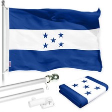 6 Ft Tangle Free Flagpole Silver  Honduras Flag 3x5 Ft Printed 150D Polyester
