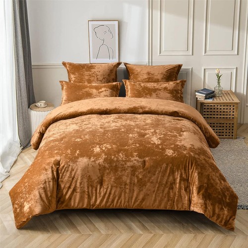 Luxurious Distressed Velvet Comforter Set, 5pc Queen in Gold Caramel Elegance - Picture 3 of 8
