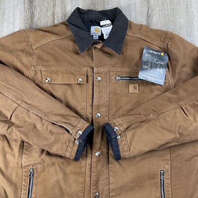 RARE Y2K Carhartt J285 BRN Multi-Pocket Sandstone Jacket Quilt Lined Men's 2XL