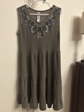 Girls Soft Rayon Dress Olive Green Blue Floral Embroidery 10 Girls