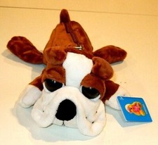 Soft Plush Brown  White Dog Zippered Pencil Case - NEW I 
