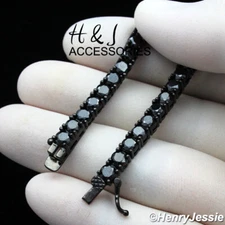 14K BLACK GOLD PLATED 18"20"24"X4MM BLACK ICY 1 ROW TENNIS CZ CHAIN NECKLACE*BN2