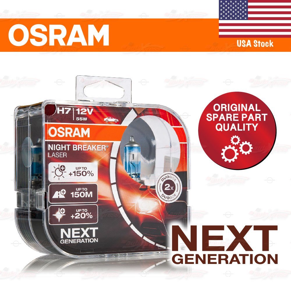 OSRAM NIGHT BREAKER LASER Headlight NEXT GEN Bulbs Duo H7 +150