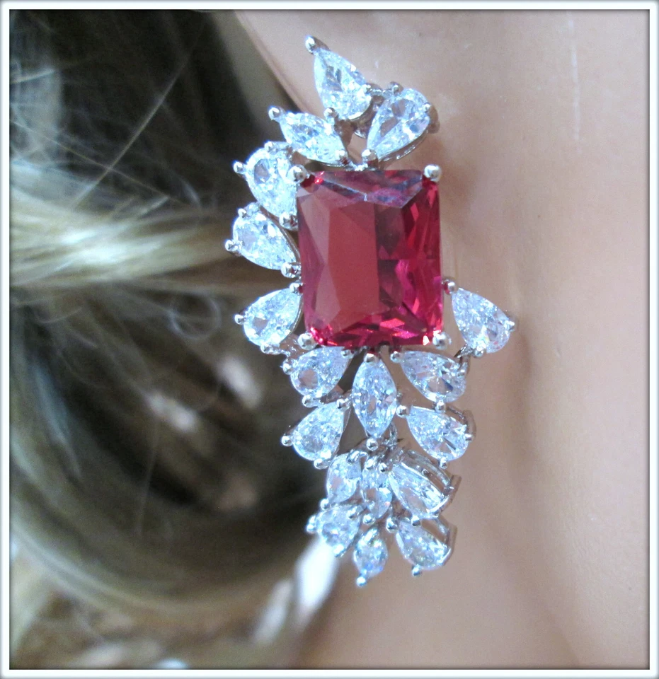 Ruby cushion cut gemstone Necklace Earrings Set For Brides And Weddings - Image 4 of 4