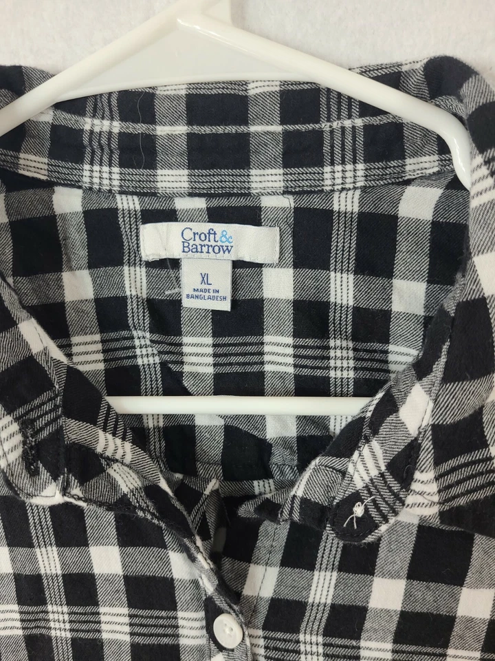 Camisa de franela Croft & Barrow XL negra a cuadros manga larga abotonada para mujer Foto 2 de 4