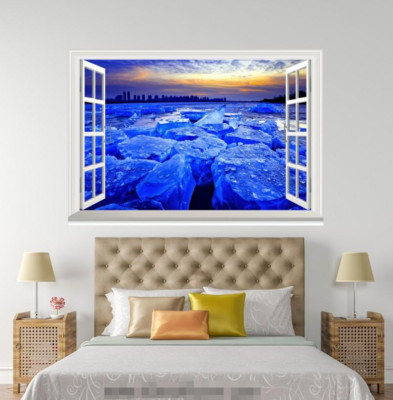 3D Blue Rocks Road 0221 Open Windows WallPaper Murals Wall Print AJ Carly