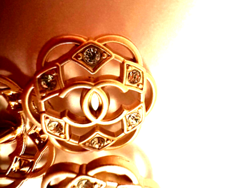 chanel camellia Gold Buttons cut out design crystals features gold metal cc logo - Picture 7 of 21