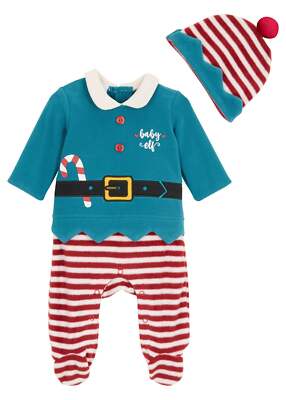 Overall + Mütze Weihnachten Gr. 56/62 Petrol Dunkelrot Weiß Baby Jumpsuit Neu*