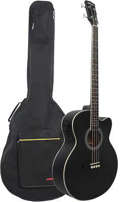 JaneRock 4-String Full Size Acoustic Electric Bass Guitar, Black, w/Acc, Gig Bag