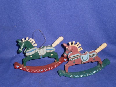 Vintage Wooden Rocking Horse Tree Ornament Lot Of 2 Taiwan Vintage Wooden Rocking Horse Tree Ornament Lot Of 2 Taiwan Roc