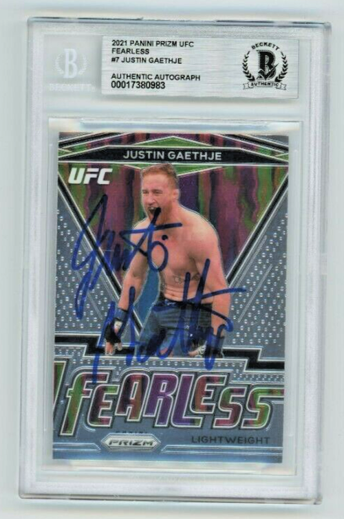 Justin Gaethje AUTO Fearless 2021 Panini Prizm #7 UFC BAS COA On