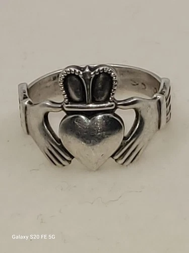 Vintage Sterling Claddagh Ring 4R'S 1940s Galway Sz 8.5 Silver 925 Jewelry