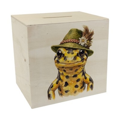 Feuersalamander mit alpenländischem Trachtenhut Spardose aus Holz