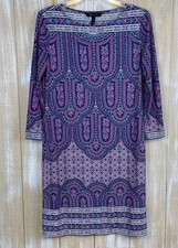 BCBGMAXAZRIA Women's Size S Boho Midi Dress Pink Blue Calico Paisley Floral