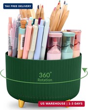 Pencil Pen Holder for Desk, 5 Slots 360-Degree Rotating Desktop Organizer, Cute