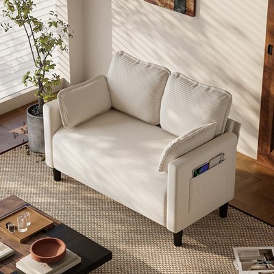 48'' Soft Corduroy Loveseat Couch w/ Storage Pocket Living Room Apartment Dorm