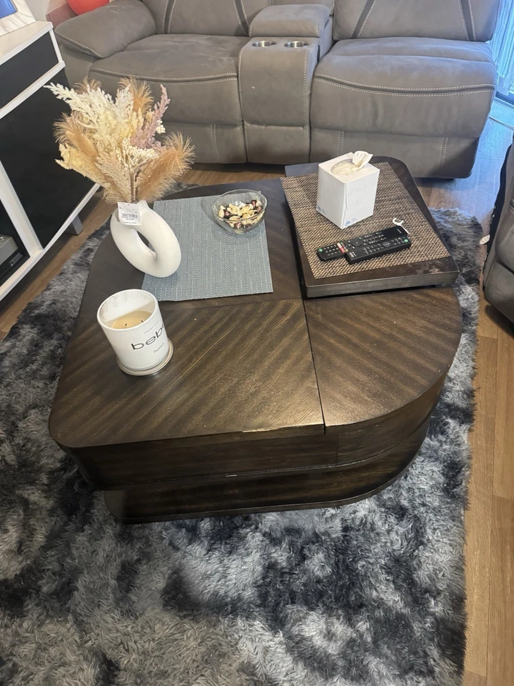 Gray modern living leather sectional, leather cocktail table, blue modern chair, - Image 3 of 4