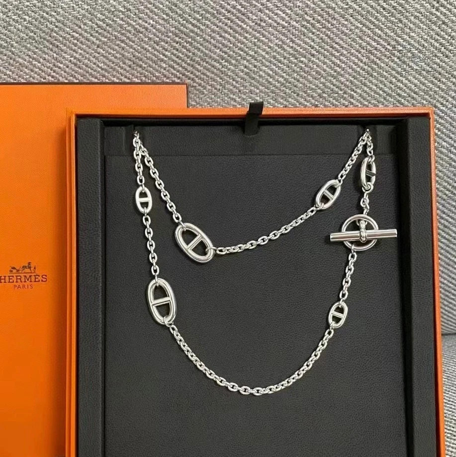 新品未開封！h LOGO NECKLACE H Farandole 80cm Silver Necklace Chain 925 Style Womens Luxury
