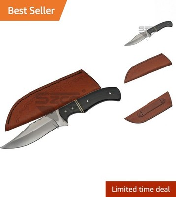 9-Inch Stainless Steel Clip Point Knife - Horn Handle & Leather Sheath