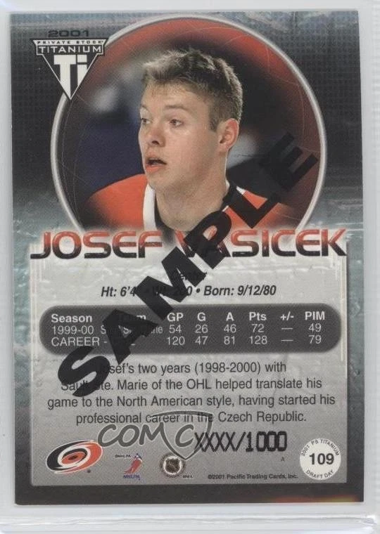 2000 Pacific Private Stock Titanium Draft Edition Sample Josef Vasicek Rookie RC - Image 2 of 2