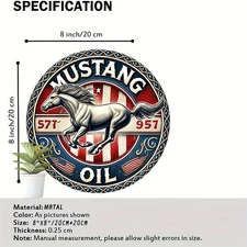 [Vintage Mustang Metal Sign] Vintage 8-Inch Round Tin Metal Signs "MUSTANG 577° 