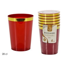 6 Bicchieri Rossi Con Bordo Oro 28 cl