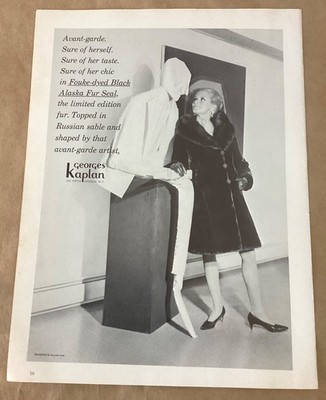 Georges Kaplan fur coat print magazine ad 1967 fashion model 1960s art Artist