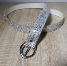 ❤️SILBERFARBENER  LITZERGÜRTEL GRÖßE 90CM  2,7CM BREIT UNGETRAGEN LÖCHER 77-87CM