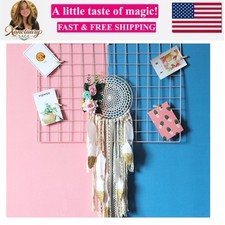 Boho Dream Catcher with Glitter Gold Feather and Artificial Flower Macrame Wa...
