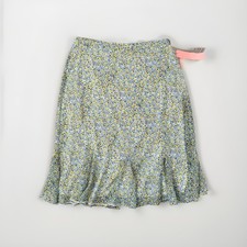 Vtg Ditsy Floral Midi Skirt - Blue Yellow A-Line Ruffle Hem Fairy NWT Size 10