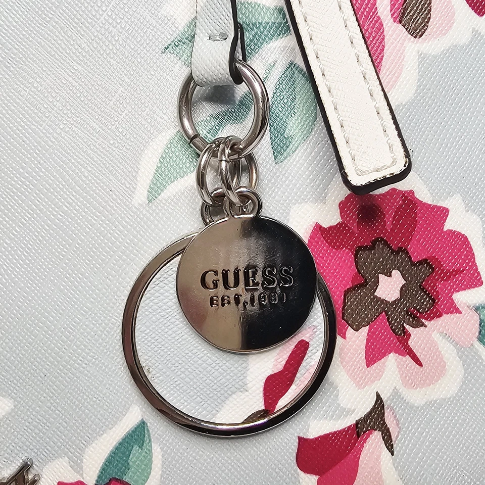 GUESS Floral Multicolor Womens Tote Shoulder Bag Purse Pink Roses Leopard Lining - Image 3 of 4