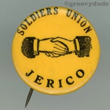 Soldiers Union - Jerico - Handshake Re-Union Vets Event Pin Pinback Button Badge