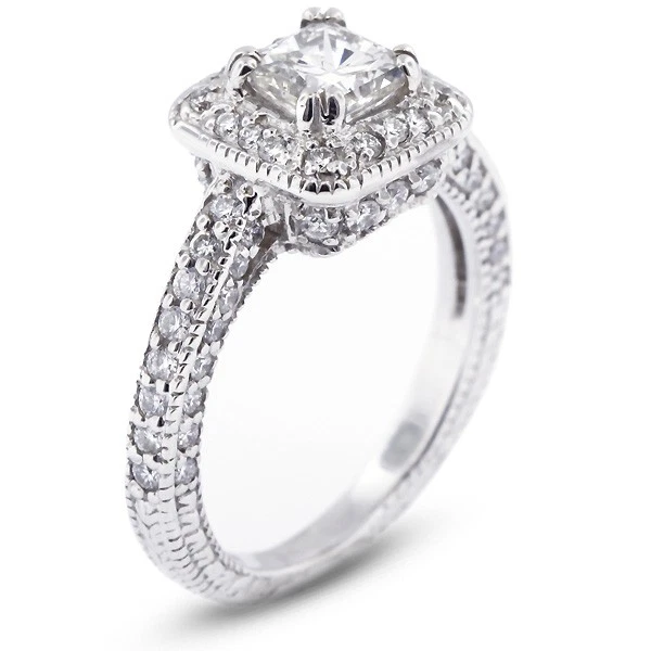 TIFFANY & CO. Anello 2 98 ct E SI1 cuscino diamanti naturali certificati oro 18 kt aureola pietra laterale