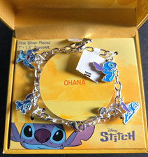 Disney Stitch "Ohana" Charm Bracelet Featuring Blue Enamel Stitch Charms NIB