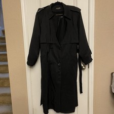 Vintage Forecaster of Boston Trench Coat Womens 14 Black Zip Liner USA Made