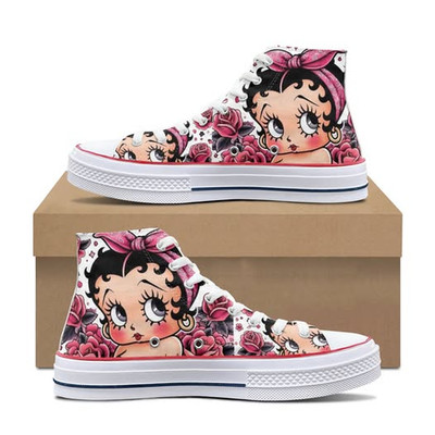 Beautiful Betty Boop Cartoon Print High Top Canvas Shoes, Perfect Gift.