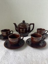 Vintage 1960s Made In Japan Brown TEA Set. Service For 4 Gold Trim Nice 