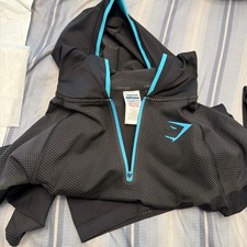 Gymshark Onyx V5 5.0 Seamless SMALL Hoodie Black Onyx Grey Blue 1/4 Zip