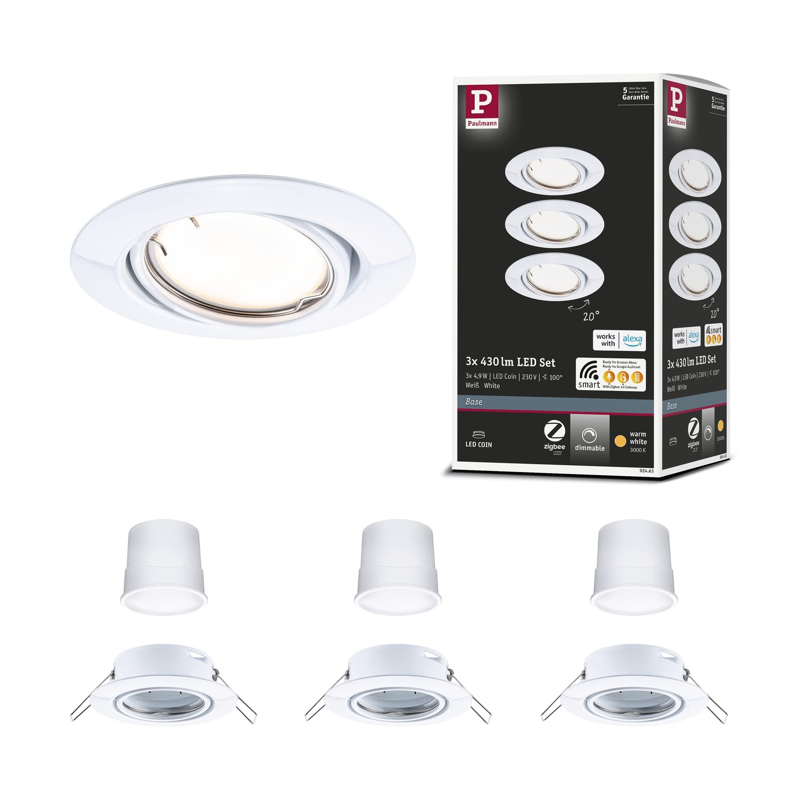 Spot encastré LED Zigbee design rond orientable en aluminium brossé 230V haut de gamme