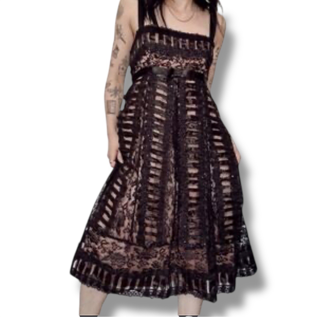 Vintage Anna Sui Black Lace Dress Cocktail Party Original Sample Glam Size S