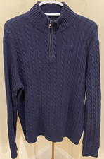 Vintage Polo Jeans Co Ralph Lauren Men's Size XL 1/4 Zip Navy Cable Knit Sweater