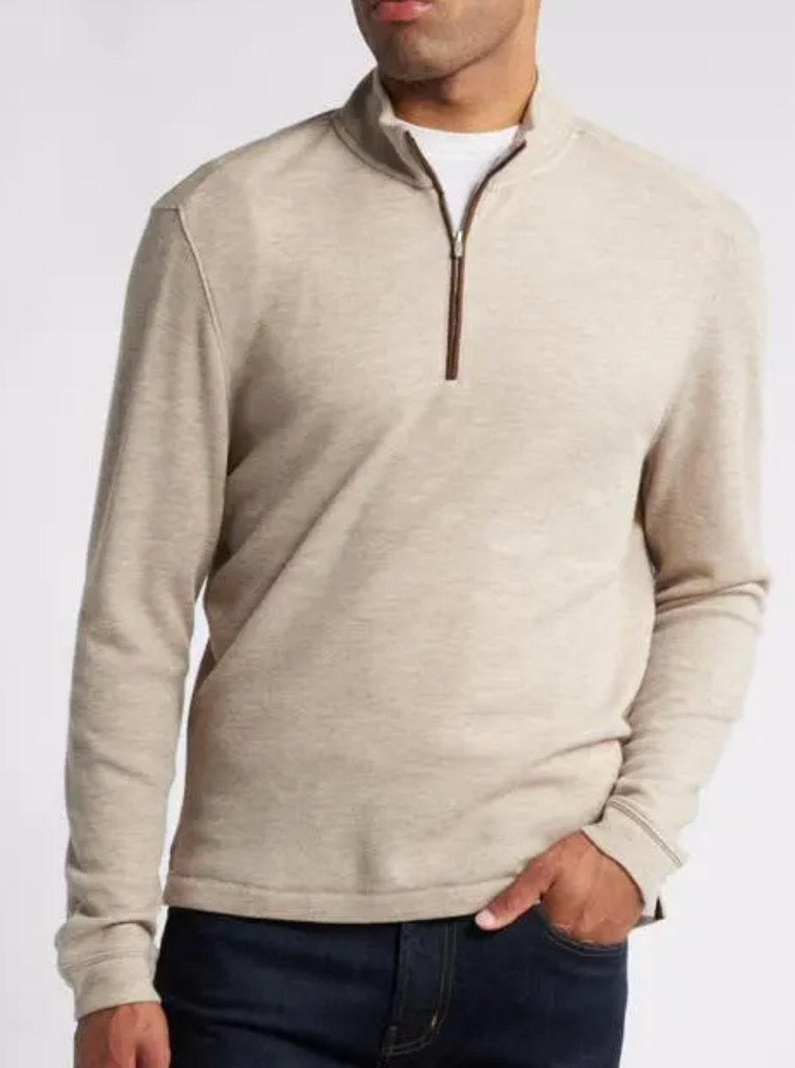 NWT JOHNNIE-O FLAX CARLSON 1/4 QUARTER ZIP PULLOVER MERINO BLEND