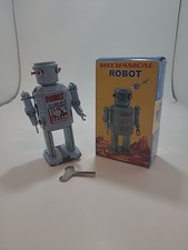 Tin Wind Up Robot Mechanical Robot With Key And Box Tested Great Shape