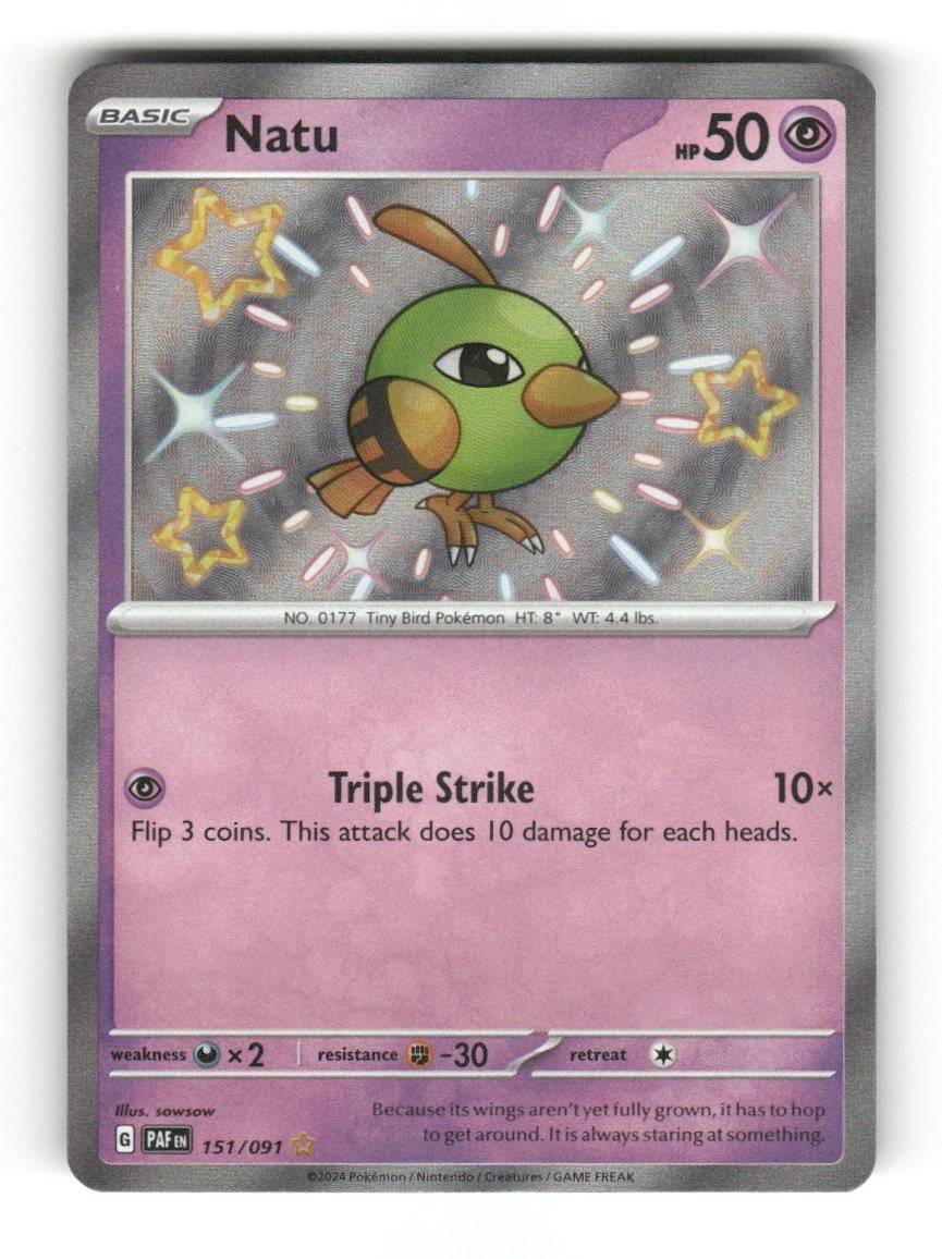 Natu 151/091 Shiny Rare Paldean Fates Pokemon Holo Near Mint