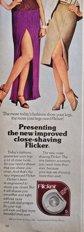1980 Women's Sexy Legs Close Shaving Flicker Shaver Vintage Color Ad 