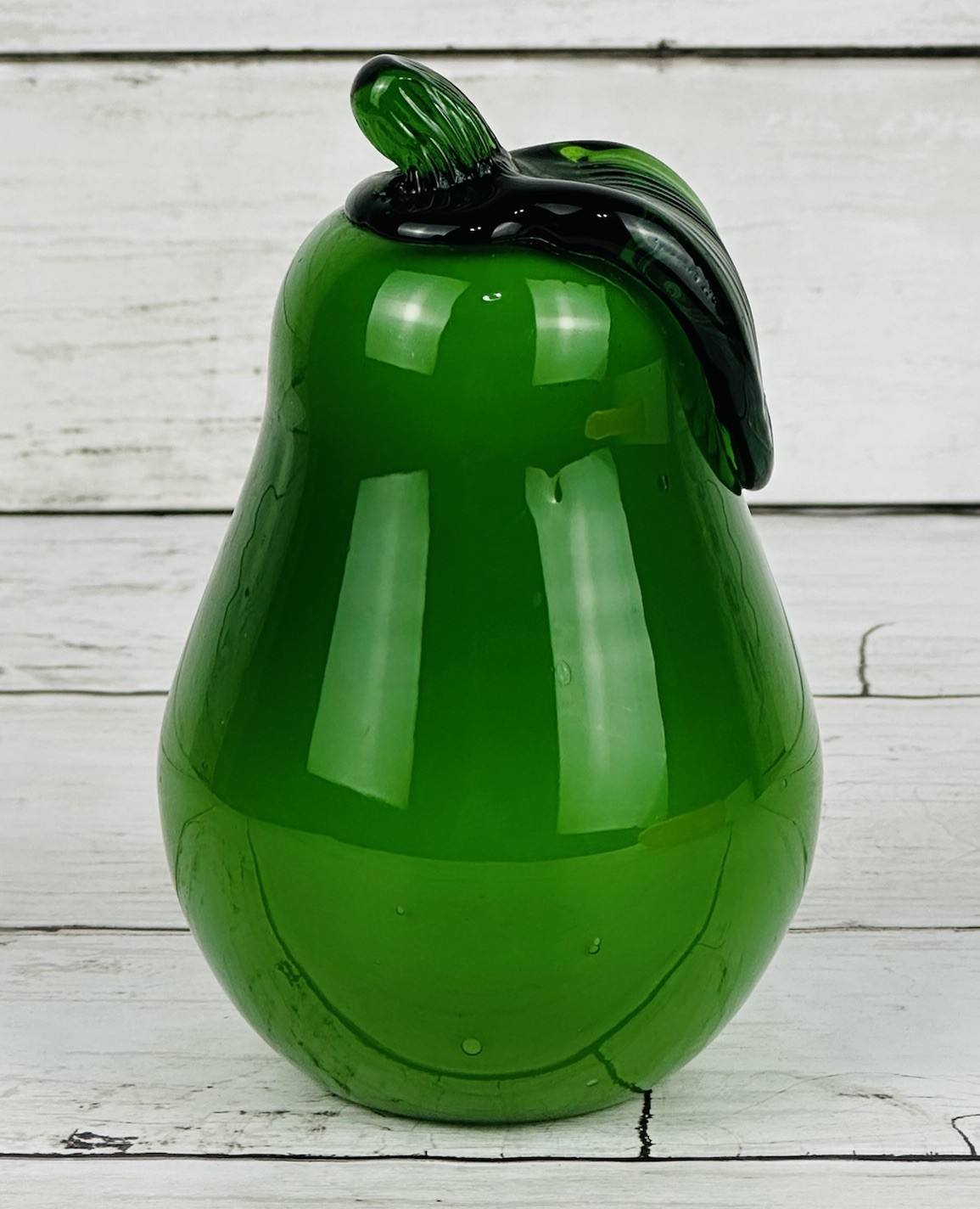Vintage Murano Style Art Glass Green Pear Decorative Figurine 4.25” Blown Fruit