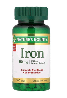 Nature's Bounty Iron 65mg (325mg Ferrous Sulfate) Mineral Tablets 100