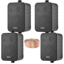 2 Pair 4" In/Outdoor 3-Way 30W Box Black Speakers, 50Feet 18 Gauge Speaker Wire