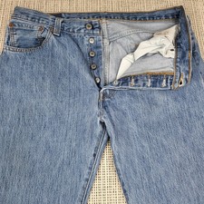 Levis 501 Jeans Mens 36x34 Light Wash Blue Button Fly Straight Leg Denim Pants