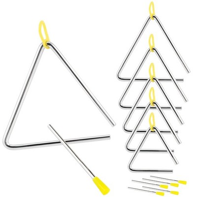 MUKCHAP 6 Pack Musical Triangle Instrument Set, 4, 5, 6, 7, 8, 9 Inch Yellow